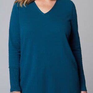 NWT J Jill V Neck Sweater Tunic Peacock Blue Womens Small Petite Long Sleeve